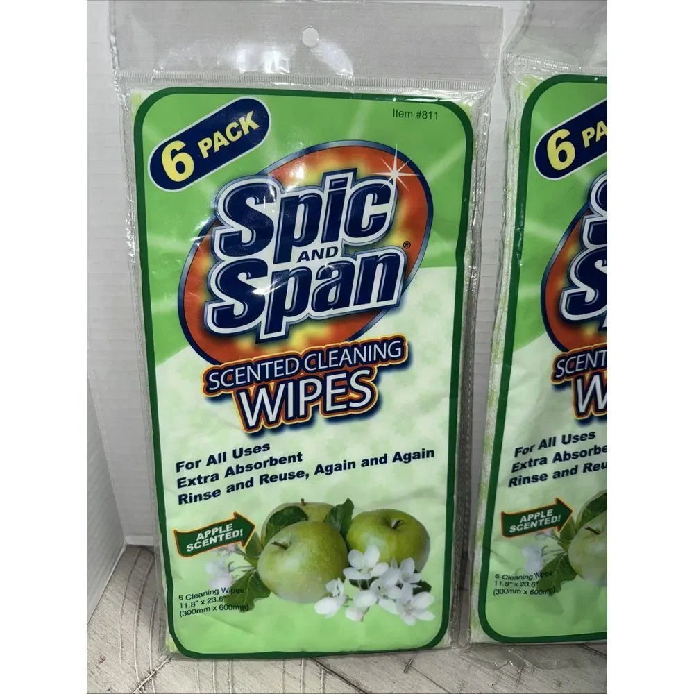 TWO PACKS Spic & Span 6pc Scented Cleaning Wipes reusable Green Apple